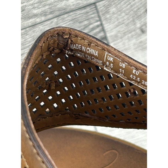 Clarks Women Tan Leather Perforated Wedge Thong Sandals Size 11M - Picture 5 of 11